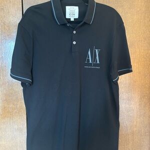 Armani Exchange Black Polo with Light Blue Trim